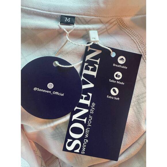 NWT Soneven Pink plaid golf Tennis Long Sleeve Polo Shirt Medium M - Picture 8 of 12